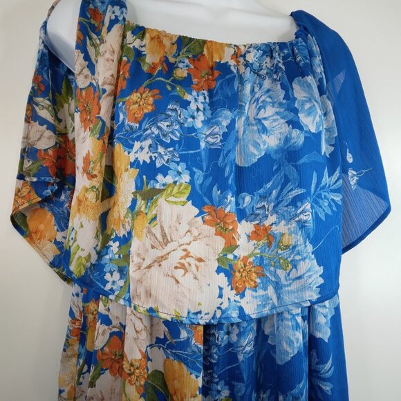 ZARA Cold shoulder Floral Blue Maxi Dress Lined Size L - Picture 5 of 14